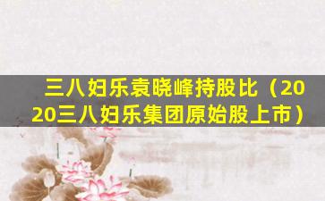 三八妇乐袁晓峰持股比（2020三八妇乐集团原始股上市）