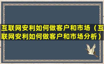 互联网安利如何做客户和市场（互联网安利如何做客户和市场分析）