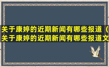 关于康婷的近期新闻有哪些报道（关于康婷的近期新闻有哪些报道文章）
