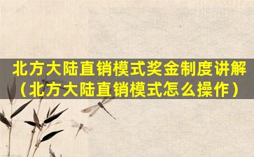 北方大陆直销模式奖金制度讲解（北方大陆直销模式怎么操作）