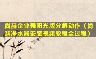 尚赫企业舞阳光版分解动作（尚赫净水器安装视频教程全过程）