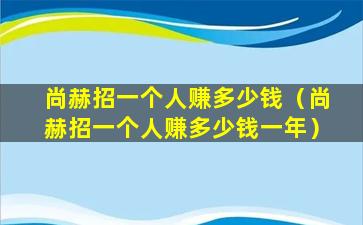 尚赫招一个人赚多少钱（尚赫招一个人赚多少钱一年）