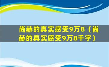 尚赫的真实感受9万8（尚赫的真实感受9万8千字）