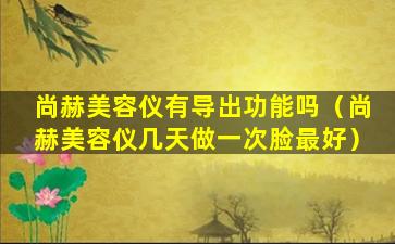 尚赫美容仪有导出功能吗（尚赫美容仪几天做一次脸最好）