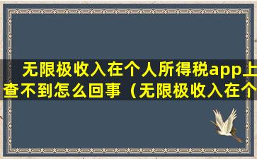 无限极收入在个人所得税app上查不到怎么回事（无限极收入在个人所得税app上查不到怎么回事儿）
