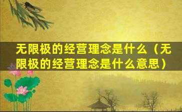 无限极的经营理念是什么（无限极的经营理念是什么意思）