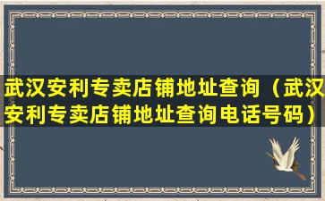 武汉安利专卖店铺地址查询（武汉安利专卖店铺地址查询电话号码）