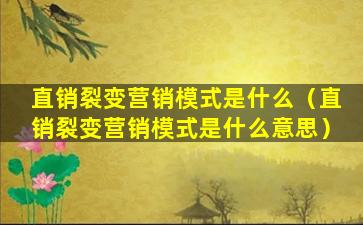 直销裂变营销模式是什么（直销裂变营销模式是什么意思）