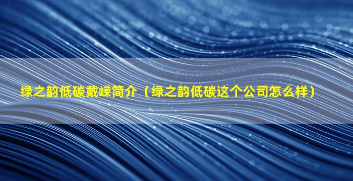 绿之韵低碳戴嵘简介（绿之韵低碳这个公司怎么样）