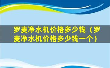 罗麦净水机价格多少钱（罗麦净水机价格多少钱一个）