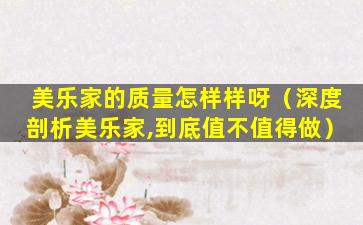 美乐家的质量怎样样呀（深度剖析美乐家,到底值不值得做）