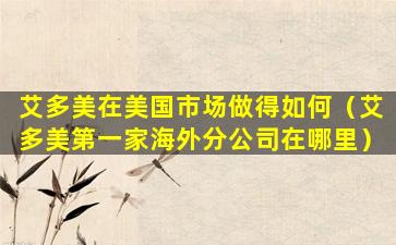 艾多美在美国市场做得如何（艾多美第一家海外分公司在哪里）
