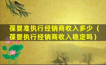 葆婴准执行经销商收入多少（葆婴执行经销商收入稳定吗）