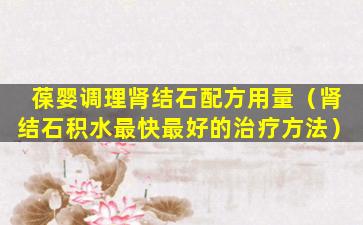 葆婴调理肾结石配方用量（肾结石积水最快最好的治疗方法）