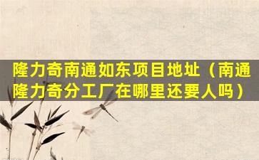 隆力奇南通如东项目地址（南通隆力奇分工厂在哪里还要人吗）